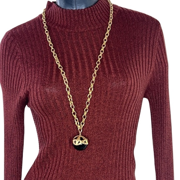 VTG MONET Gold-tone Metal Chain Black Lucite Ball Pendant Runway Necklace 16.5" - Picture 2 of 16